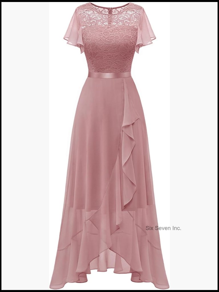 Elegant Lace Cocktail Dress With Slit - Formal Wedding Guest
